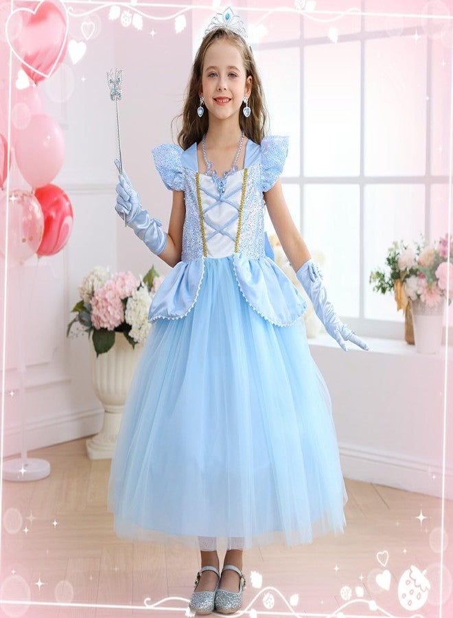 Luzlen Cinderella Costume for Girls Kids Blue Princess Dress with Accessories Halloween Birthday Party Outfits, 4-5T(Tag 120) - Image 2